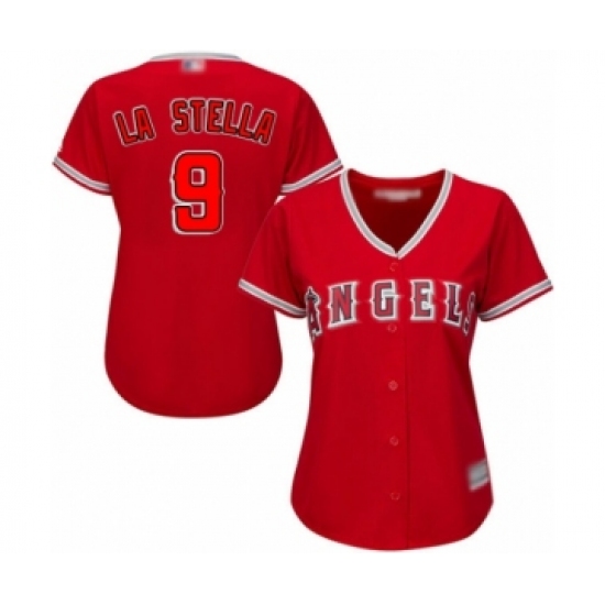 Women's Los Angeles Angels of Anaheim #9 Tommy La Stella Authentic Red Alternate Baseball Jersey - Ujersey