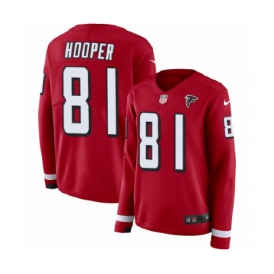 Women's Nike Atlanta Falcons #81 Austin Hooper Limited Red Therma Long Sleeve NFL Jersey - Ujersey