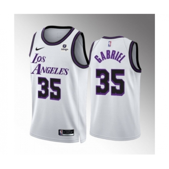 Men's Los Angeles Lakers #35 Wenyen Gabriel White City Edition Stitched Basketball Jersey - Ujersey