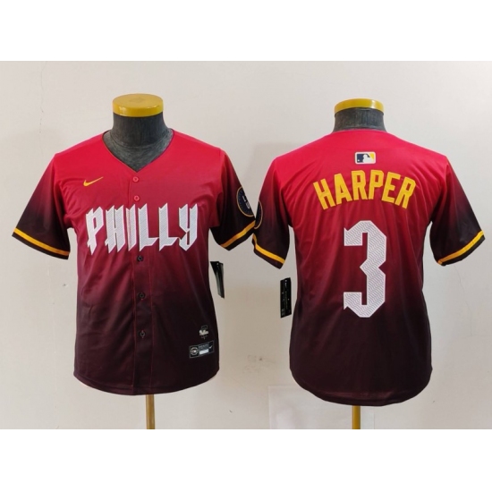 Youth Philadelphia Phillies #3 Bryce Harper Red 2024 City Connect Limited Jersey - Ujersey