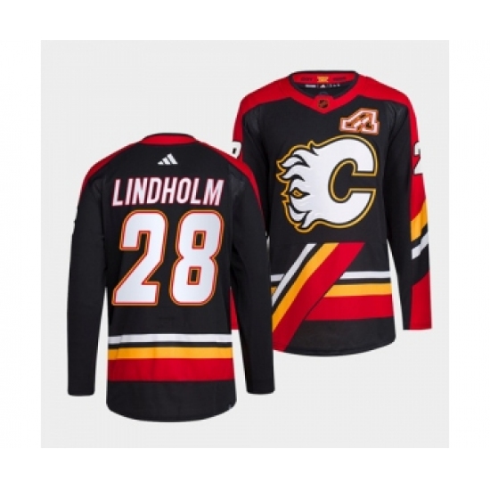 Men's Calgary Flames #28 Elias Lindholm Black 2022-23 Reverse Retro Stitched Jersey - Ujersey