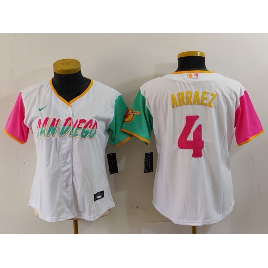 Women's San Diego Padres #4 Luis Arraez White 2023 City Connect Cool Base Stitched Jersey - Ujersey