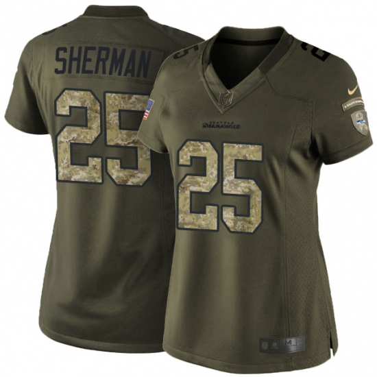 Women's Nike Seattle Seahawks #25 Richard Sherman Elite Green Salute to Service NFL Jersey - Ujersey
