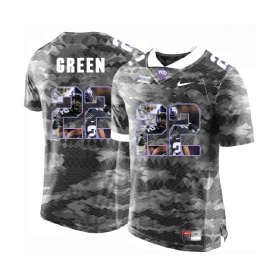 TCU Horned Frogs 22 Aaron Green Gray With Portrait Print College Football Limited Jersey - Ujersey