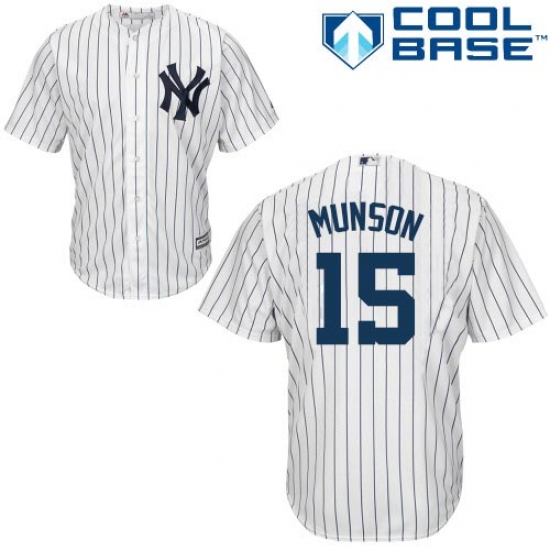 Men's Majestic New York Yankees #15 Thurman Munson Replica White Home MLB Jersey - Ujersey