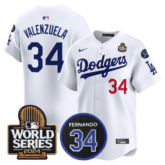 Men's Los Angeles Dodgers #34 Toro Valenzuela White 2024 World Series With Fernando Memorial Limited Stitched Baseball Jersey - Ujersey
