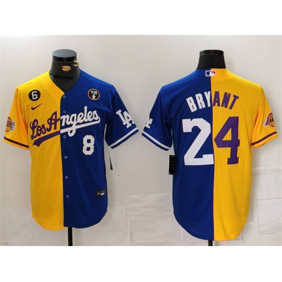 Men's Los Angeles Lakers & Dodgers Front #8 Back #24 Kobe Bryant Gold Blue Split With Stitched Jersey - Ujersey