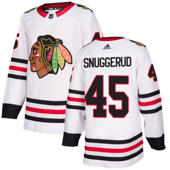 Men's Adidas Chicago Blackhawks #45 Luc Snuggerud Authentic White Away NHL Jersey - Ujersey