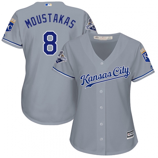 Women's Majestic Kansas City Royals #8 Mike Moustakas Authentic Grey Road Cool Base MLB Jersey - Ujersey