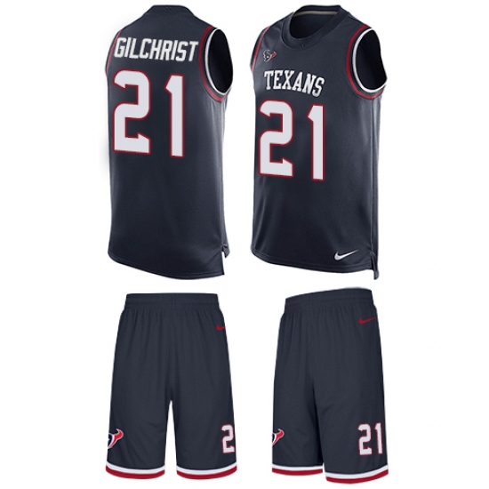 Men's Nike Houston Texans #21 Marcus Gilchrist Limited Navy Blue Tank Top Suit NFL Jersey - Ujersey