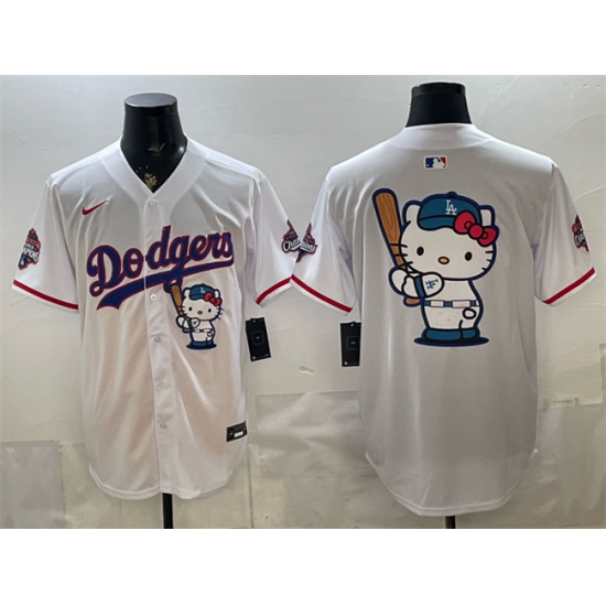 Men's Los Angeles Dodgers Team Big Logo White Hello Kitty Night 2025 World Series Champions Stitched Baseball Jersey