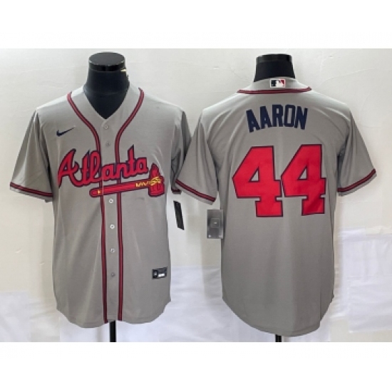 Men's Atlanta Braves #44 Hank Aaron Grey Stitched Cool Base Nike Jersey - Ujersey