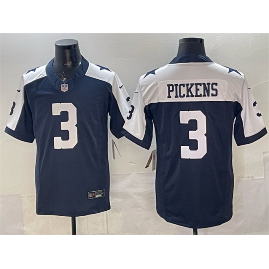 Men's Dallas Cowboys #3 George pickens Navy F.U.S.E. Thanksgiving Vapor Limited Stitched Football Jersey - Ujersey
