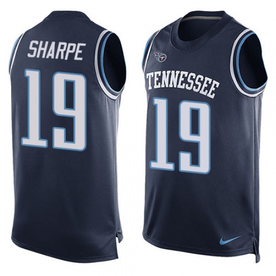 Men's Nike Tennessee Titans #19 Tajae Sharpe Limited Navy Blue Player Name & Number Tank Top NFL Jersey - Ujersey