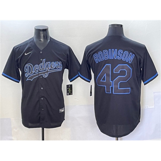 Men's Los Angeles Dodgers #42 Jackie Robinson Black Fashion Stitched Baseball Jersey - Ujersey