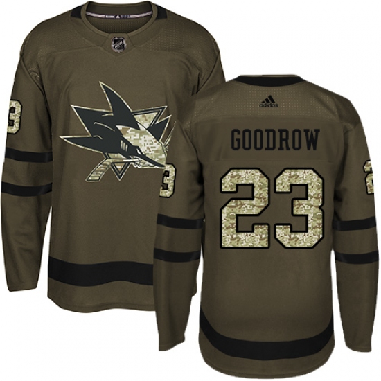 Men's Adidas San Jose Sharks #23 Barclay Goodrow Authentic Green Salute to Service NHL Jersey - Ujersey