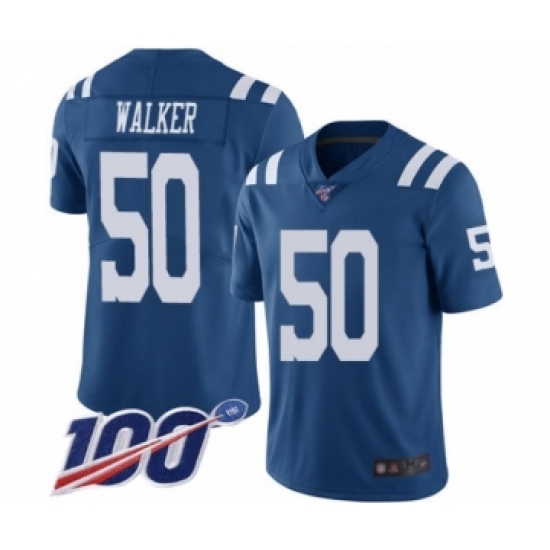 Men's Indianapolis Colts #50 Anthony Walker Limited Royal Blue Rush Vapor Untouchable 100th Season Football Jersey - Ujersey