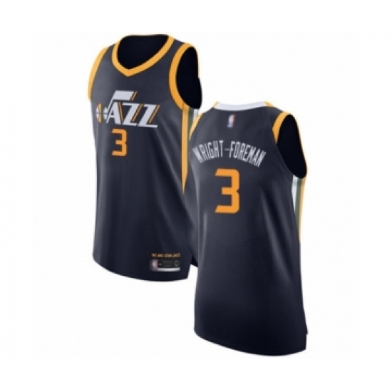 Men's Utah Jazz #3 Justin Wright-Foreman Authentic Navy Blue Basketball Jersey - Icon Edition