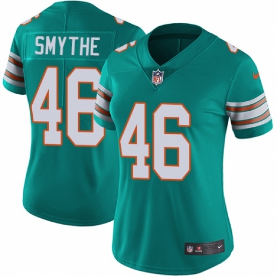 Women's Nike Miami Dolphins #46 Durham Smythe Aqua Green Alternate Vapor Untouchable Limited Player NFL Jersey - Ujersey