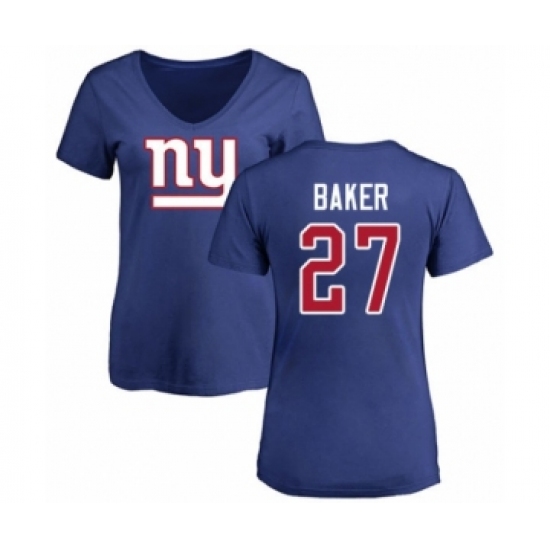 Football Women's New York Giants #27 Deandre Baker Royal Blue Name & Number Logo T-Shirt - Ujersey