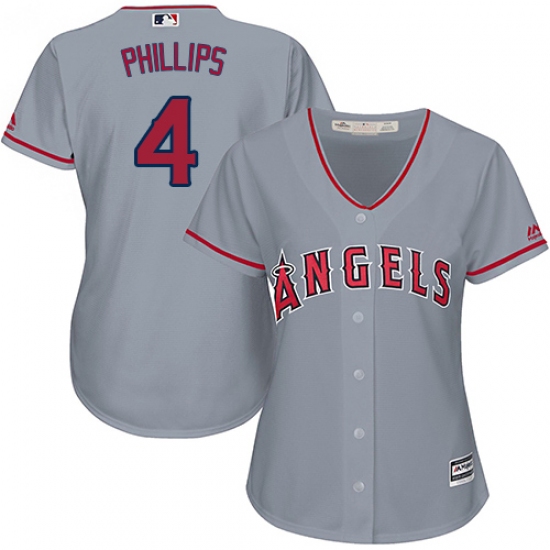 Women's Majestic Los Angeles Angels of Anaheim #4 Brandon Phillips Authentic Grey Road Cool Base MLB Jersey - Ujersey