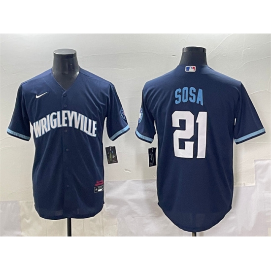 Men's Chicago Cubs #21 Sammy Sosa Navy City Connect Stitched Baseball Jersey