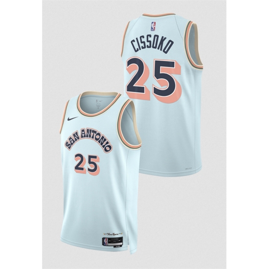 Men's San Antonio Spurs #25 Sidy Cissoko Light Blue 2024-25 City Edition Stitched Basketball Jersey - Ujersey