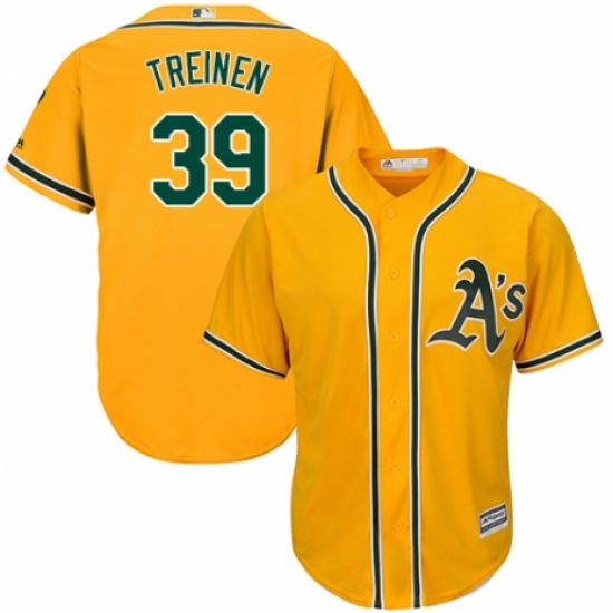 Youth Majestic Oakland Athletics #39 Blake Treinen Replica Gold Alternate 2 Cool Base MLB Jersey - Ujersey