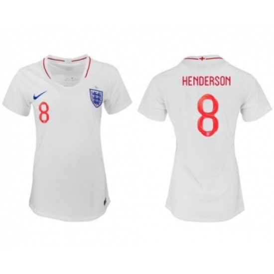 Women's England #8 Henderson Home Soccer Country Jersey