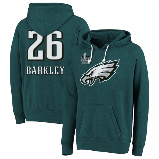 Men's Philadelphia Eagles #26 Saquon Barkley Midnight Green Super Bowl LIX Champions Name & Number Tri-Blend Pullover Hoodie - Ujersey