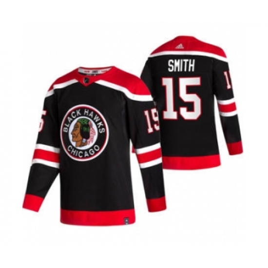 Men's Chicago Blackhawks #15 Zack Smith Black 2020-21 Reverse Retro Alternate Hockey Jersey - Ujersey
