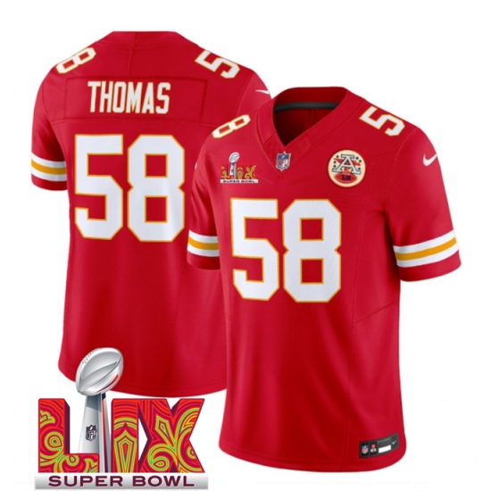 Men's Kansas City Chiefs #58 Derrick Thomas Red 2025 Super Bowl LIX F.U.S.E. Vapor Limited Stitched Football Jersey - Ujersey