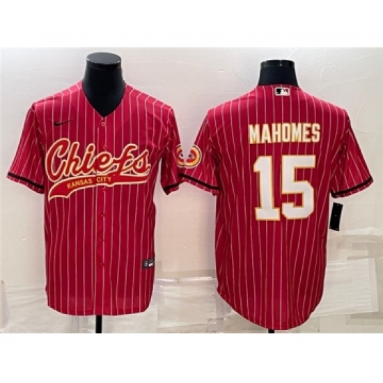 Men's Kansas City Chiefs #15 Patrick Mahomes Red With Patch Cool Base Stitched Baseball Jersey - Ujersey