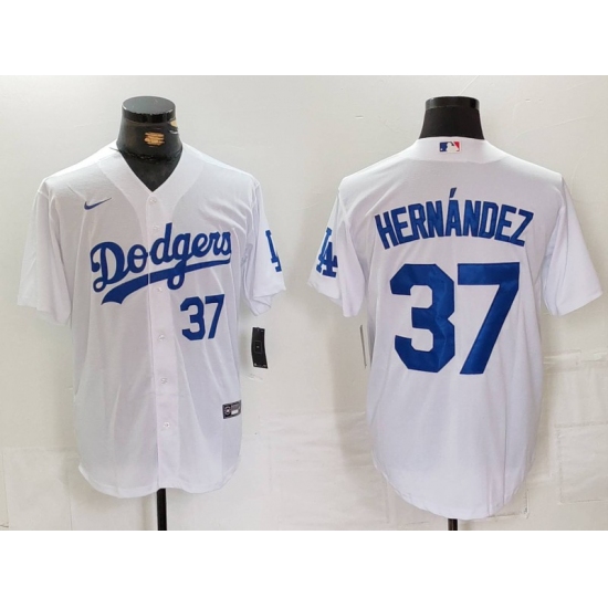 Men's Los Angeles Dodgers #37 Teoscar Hernandez Number White Cool Base Stitched Jerseys - Ujersey
