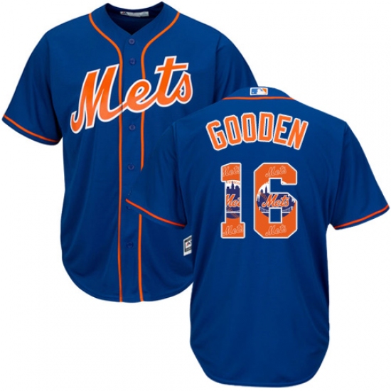 Men's Majestic New York Mets #16 Dwight Gooden Authentic Royal Blue Team Logo Fashion Cool Base MLB Jersey - Ujersey