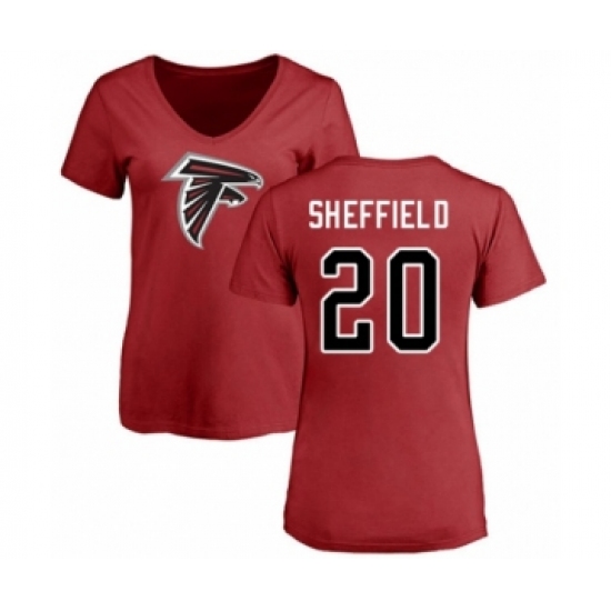 Football Women's Atlanta Falcons #20 Kendall Sheffield Red Name & Number Logo T-Shirt - Ujersey