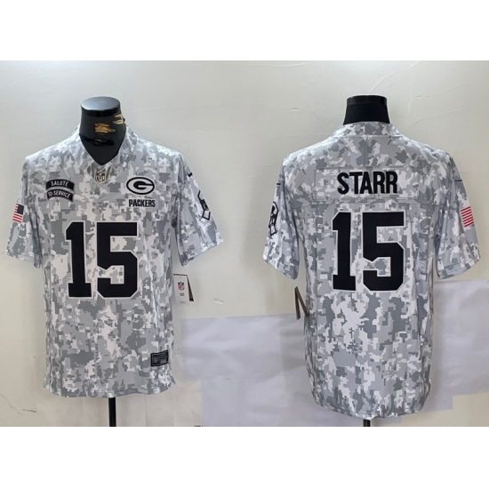 Men's Green Bay Packers #15 Bart Starr Arctic Camo 2024 FUSE Salute to Service Limited Stitched Jersey - Ujersey
