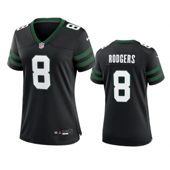 Women's New York Jets #8 Aaron Rodgers Black 2024 Football Stitched Jersey(Run Small) - Ujersey