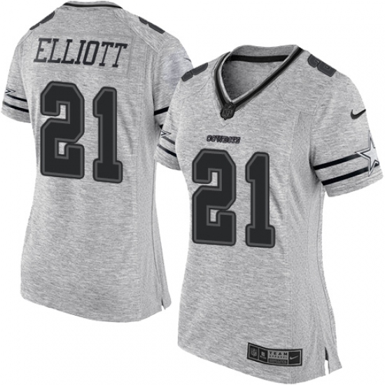 Women's Nike Dallas Cowboys #21 Ezekiel Elliott Limited Gray Gridiron II NFL Jersey - Ujersey