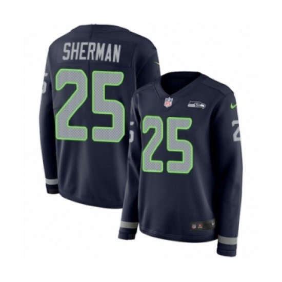 Women's Nike Seattle Seahawks #25 Richard Sherman Limited Navy Blue Therma Long Sleeve NFL Jersey - Ujersey