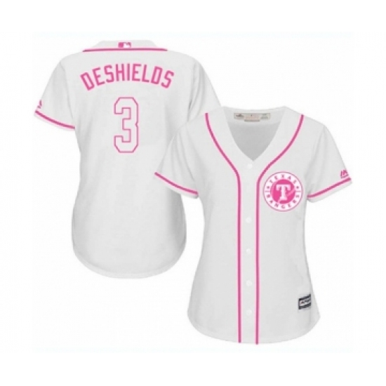 Women's Texas Rangers #3 Delino DeShields Jr. Authentic White Fashion Cool Base Baseball Player Jersey