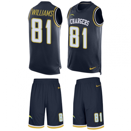 Men's Nike Los Angeles Chargers #81 Mike Williams Limited Navy Blue Tank Top Suit NFL Jersey - Ujersey