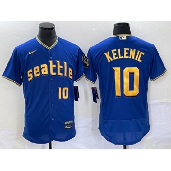 Men's Seattle Mariners #10 Jarred Kelenic Number Blue 2023 City Connect Flex Base Stitched Jersey 1 - Ujersey