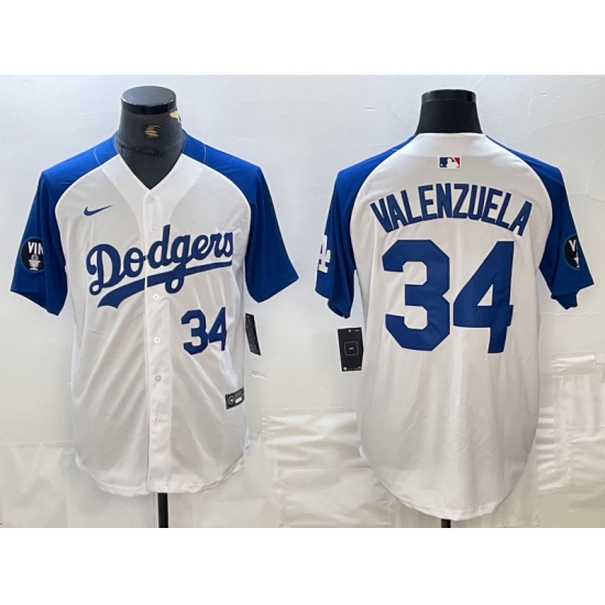 Men's Los Angeles Dodgers #34 Toro Valenzuela Number White Blue Fashion Stitched Cool Base Limited Jerseys - Ujersey