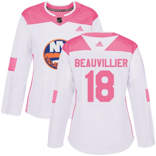 Women's Adidas New York Islanders #18 Anthony Beauvillier Authentic White Pink Fashion NHL Jersey - Ujersey