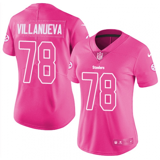 Women's Nike Pittsburgh Steelers #78 Alejandro Villanueva Limited Pink Rush Fashion NFL Jersey - Ujersey