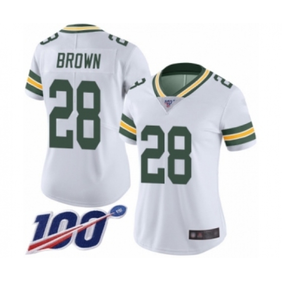 Women's Green Bay Packers #28 Tony Brown White Vapor Untouchable Limited Player 100th Season Football Jersey - Ujersey