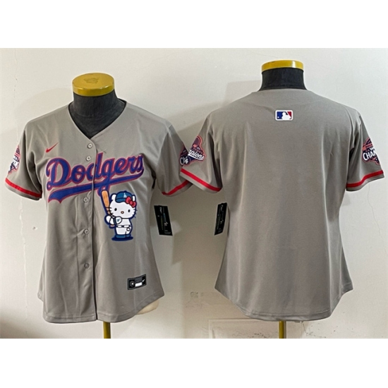 Women's Los Angeles Dodgers Blank Grey Hello Kitty Night 2025 World Series Champions Stitched Baseball Jersey(Run Small) - Ujersey