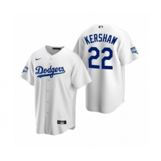 Men's Los Angeles Dodgers #22 Clayton Kershaw White 2020 World Series Champions Replica Jersey - Ujersey