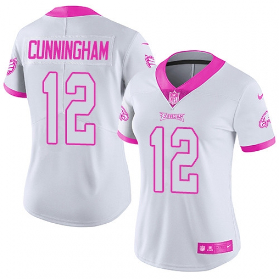 Women's Nike Philadelphia Eagles #12 Randall Cunningham Limited White/Pink Rush Fashion NFL Jersey - Ujersey